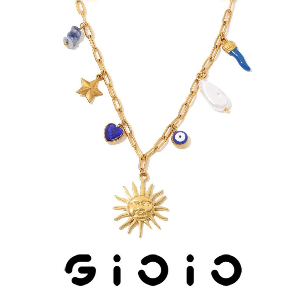GIOIO Stainless Steel Necklace Pendant Sun Evil Eye Chili Necklaces For Women Gold-Plated Trendy Fashion Y2K Style Jewelry