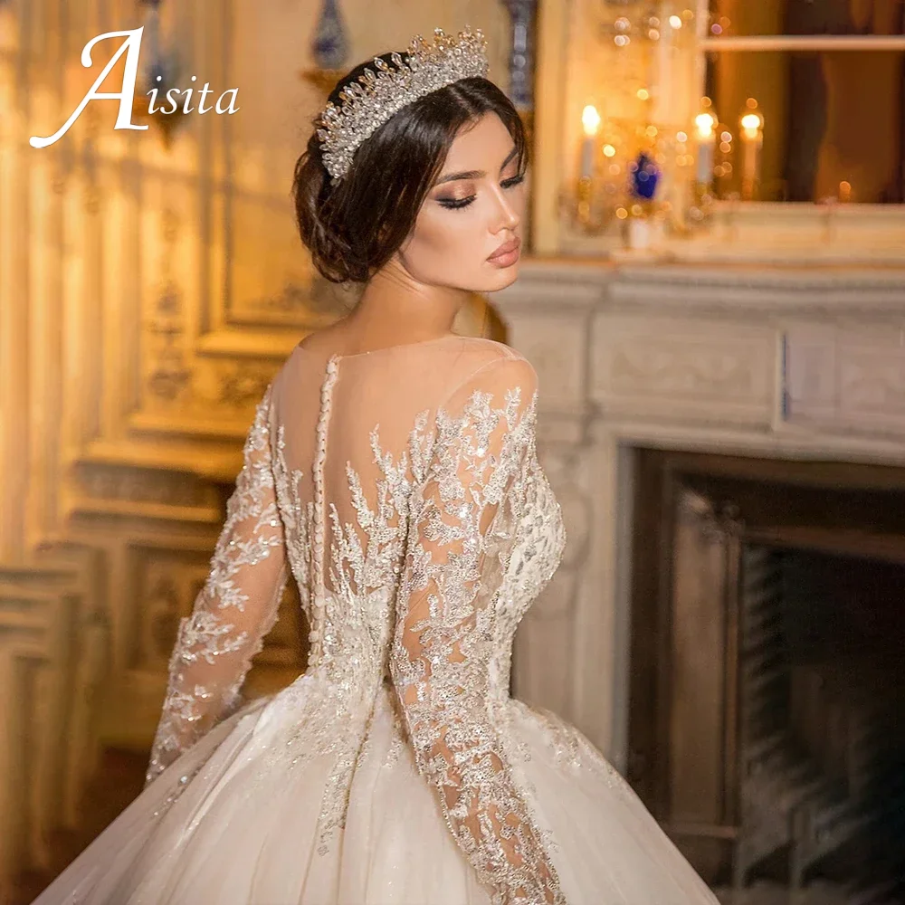 Customized Exquisite Wedding Dress Sheer O-Neck Lace Beaded Applique Illusion Long Sleeves A-Line Bride Dress Vestidos De Noiva image 3