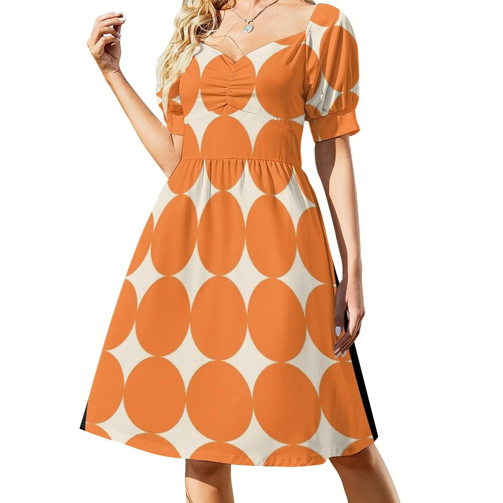 

Orange Spot Vintage Short Sleeved Dress Evening gown womens clothing evening dress women Dress