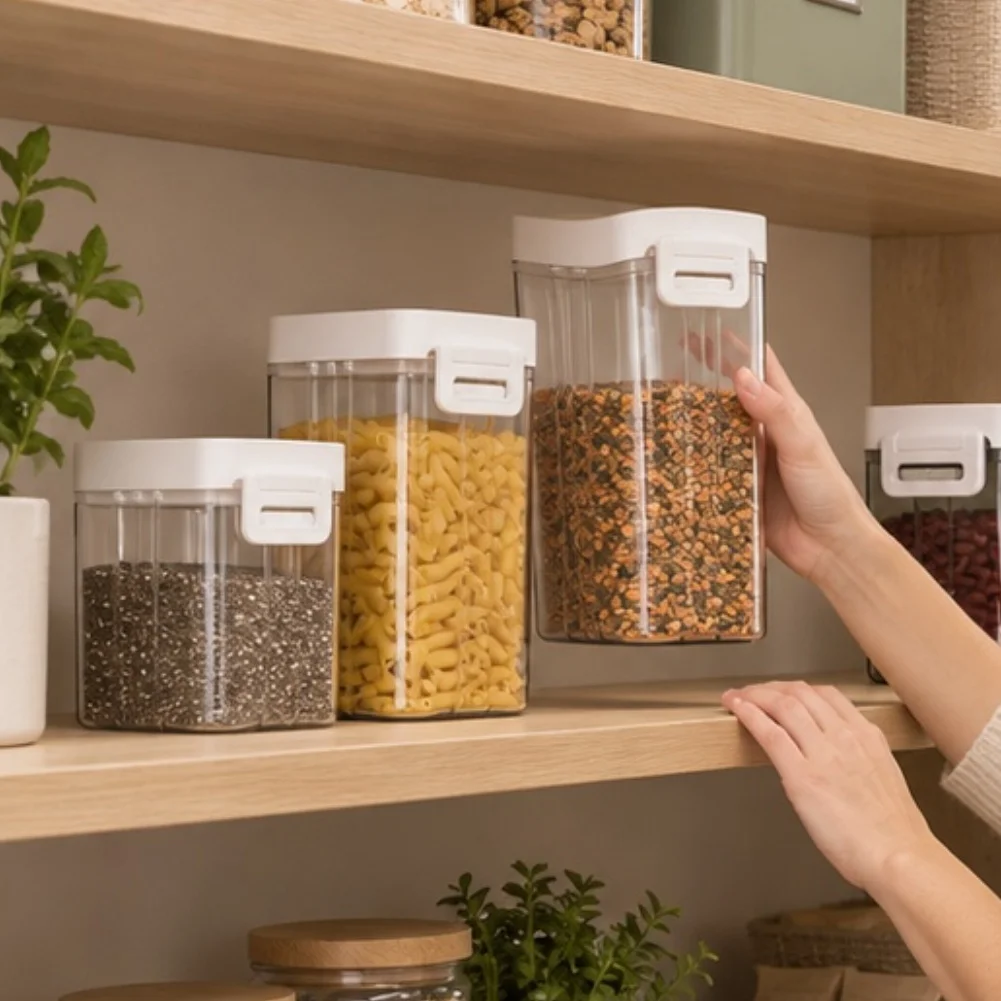 4pcs/set Airtight Storage Jars Leak-proof Seal Space-saving For Cabinets Drawers Organizing Kitchen Uneaten Snacks