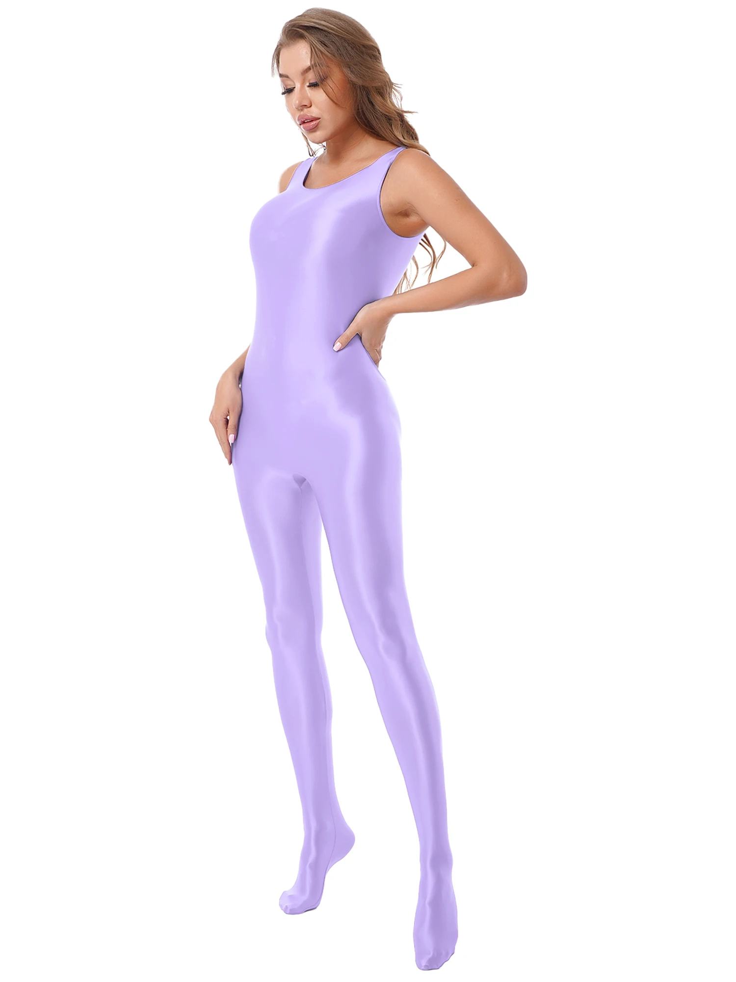 Damen-Badeanzug Zentai-Jumpsuit Lingerie Ganzkörper-Bodysuit Sport Fitness Footed Unitard Einfarbig Rundhals-Bodystocking – Detail 30