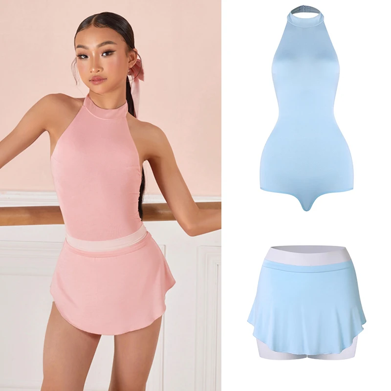 

Summer Girls Latin Dance Costume Sexy Backless Latin top Ballet Skirt Kids Samba Chacha Latin Dance Competition Clothing S20019