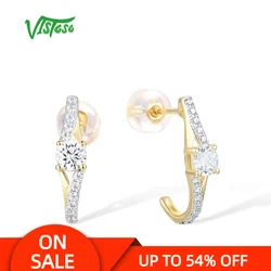 VISTOSO Gold Earrings For Women Genuine 9K 375 Yellow Gold Earrings Sparkling White CZ Charming Stud Earrings Party Fine Jewelry