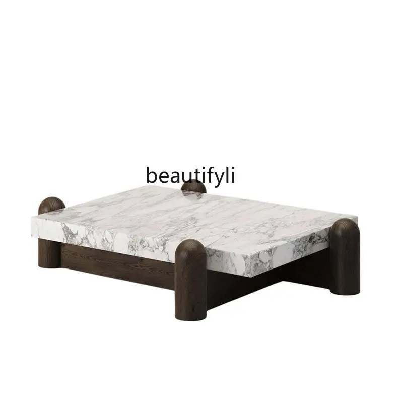 Square Ash Wood Marble Rock Plate Tea Table Italian Living Room Creative Coffee Table