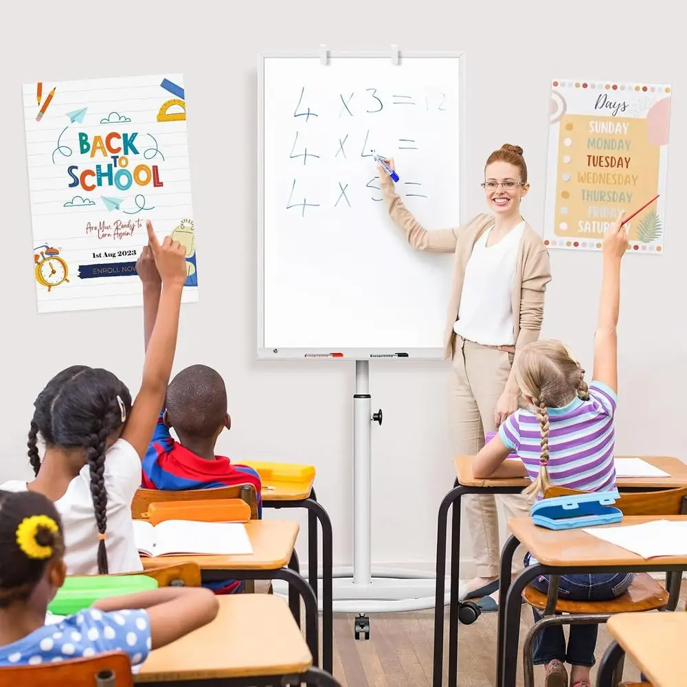 لوح مسح جاف مغناطيسي محمول - حامل سبورة بيضاء متنقل 36 × 24 مع خطافات مخططة للفصل الدراسي والمكتب والمنزل (فضي) #5