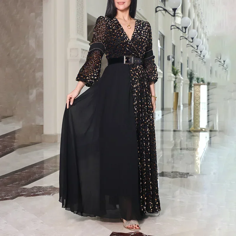 2024 африканские платья для женщин, весеннее африканское черное вечернее платье с длинным рукавом и v-образным вырезом, длинное платье макси Dashiki, африканская одежда