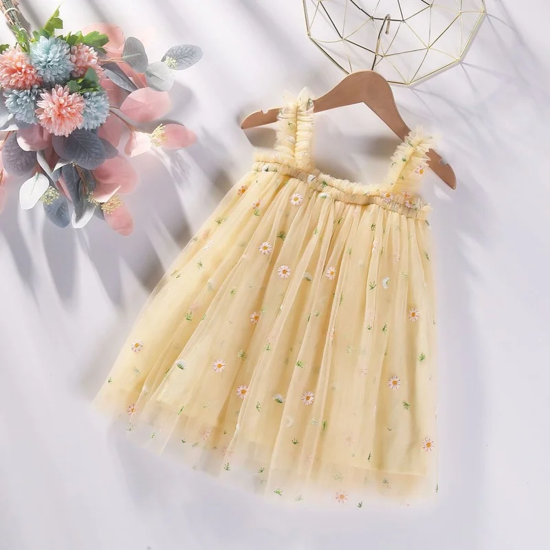 Girls Summer Dress Cute Strap Tulle Baby Girl Dress Embroidery Birthday Girl Party Princess Dresses Toddler Girl Clothes CL805