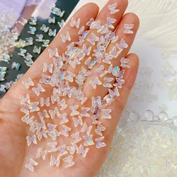 100Pcs Colorful Aurora Butterfly Nail Art Decoration 6mm Resin Mini 3D Butterfly Nail Charms AB /Pink Cute Manicure Butterfly N*
