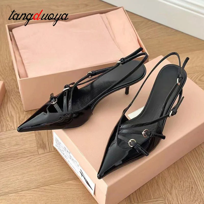 Sexy Wine red High Heels Slingback Women Pumps 2024 New Pointy Toe Stiletto Heeled Shoes Party Dress Shoes Woman Pumps﻿