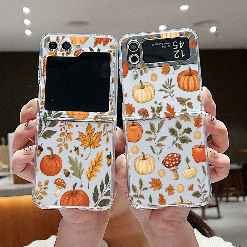 

Retro Autumn Maple Leaf Pumpkin Phone Case For Samsung Galaxy Z Flip 6 ZFlip 5 Shockproof Cover for Samsung ZFlip4 ZFlip3 Shell