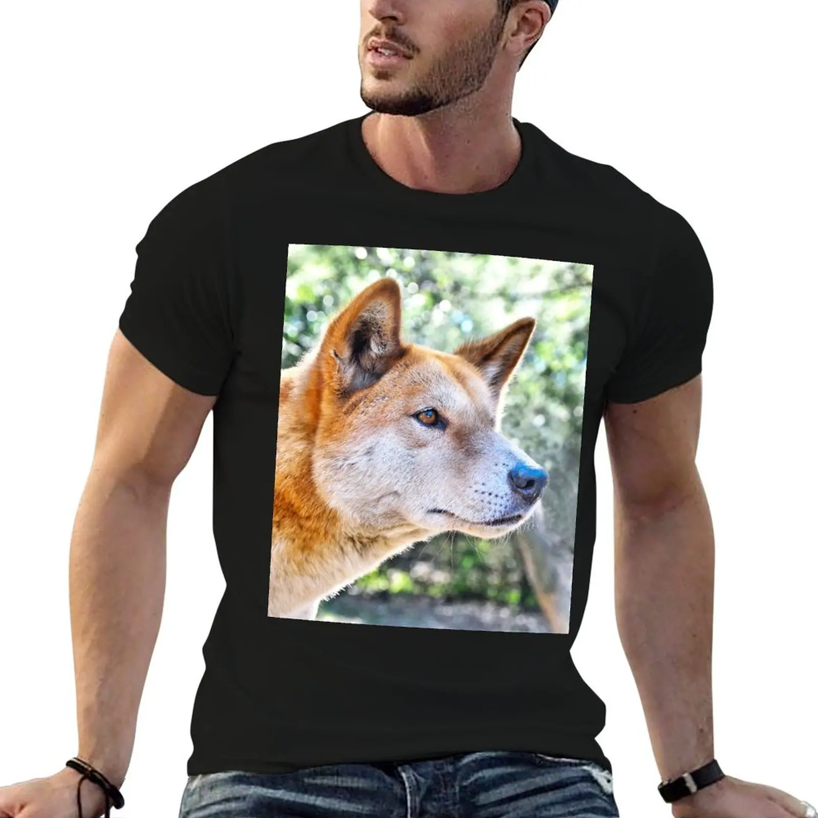 Dingo Portrait: Camiseta Tyipa para hombre, camisetas gráficas de algodón, camisetas 100% algodón para hombre, camiseta 100% algodón