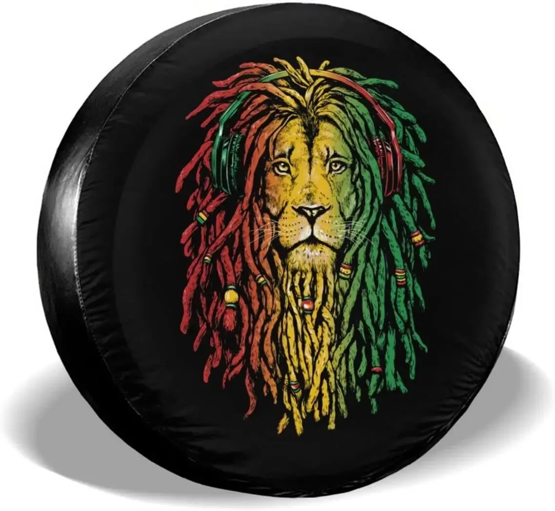 Reggae Rastafari Lion Spare Tire Cover Waterproof Dust-Proof Wheel Protectors Universal for Trailer,,SUV,RV and Many