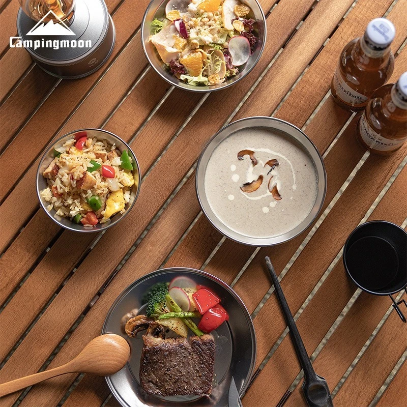 

CAMPINGMOON S395-2S Outdoor Stainless Steel Dish Eight Piece Set Anti Drop Soup Bowl Camping Bowl Set