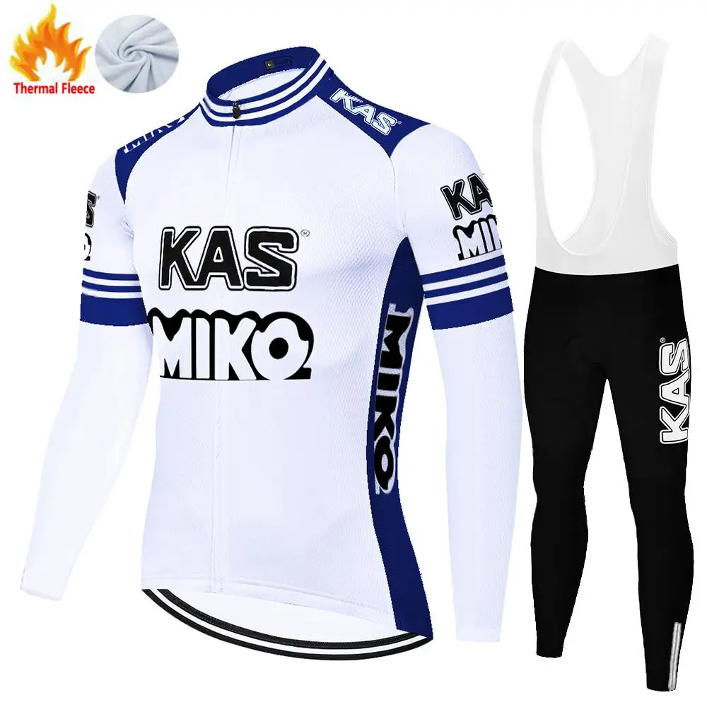 2024 Retro Kas Cycling Jersey Sets Winter Thermal Fleece Men Long Sleeve Bicycle Clothing Bib Bike Ropa Maillot ciclismo MTB