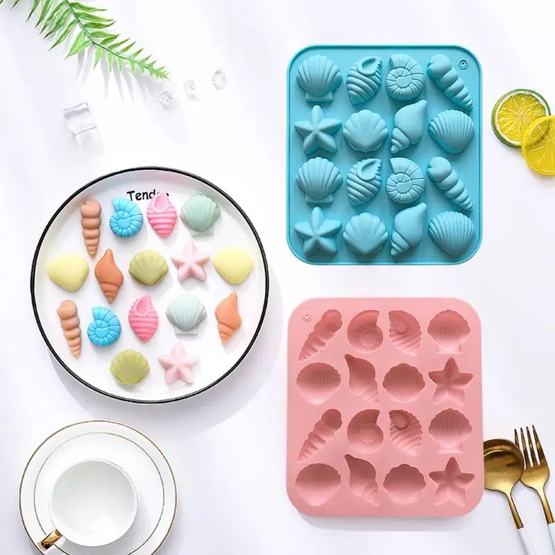 16 Cavity Ocean Silicone Mold Seashell Conch Starfish DIY Baking Mold For Pudding Ice Grid Candy Chocolate Cake