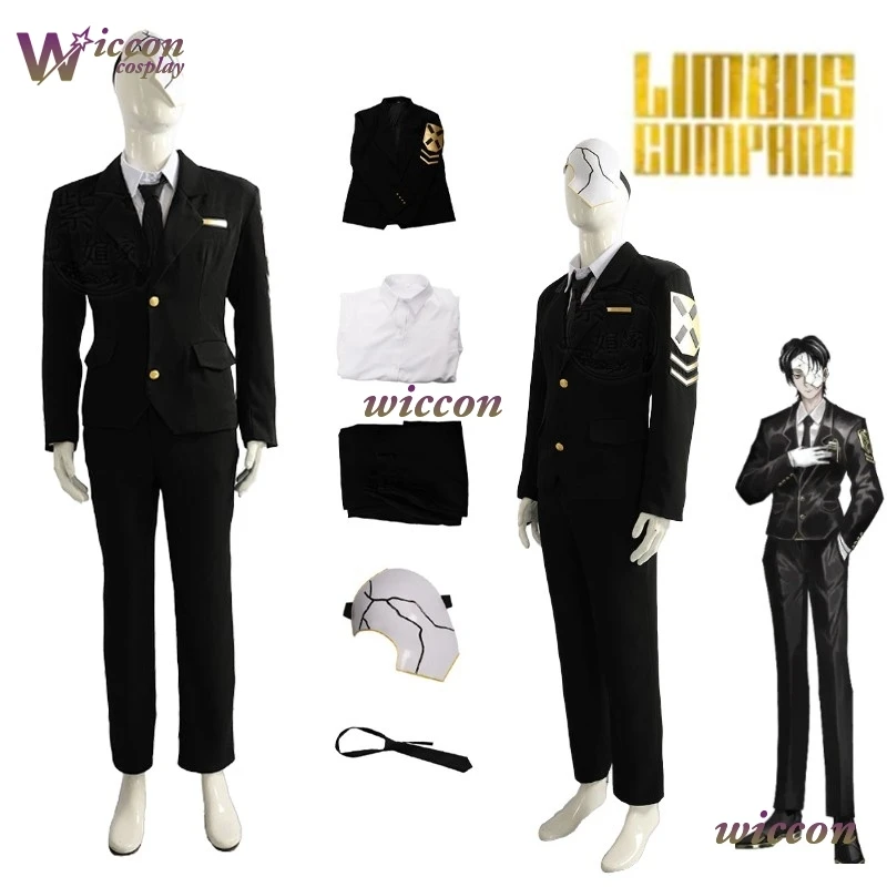 Rion Cosplay Costume Black Uniform Kosplay Game Limbus Company Cosplay Index Finger Father Roin Mask Men Hallowen Party Roleplay
