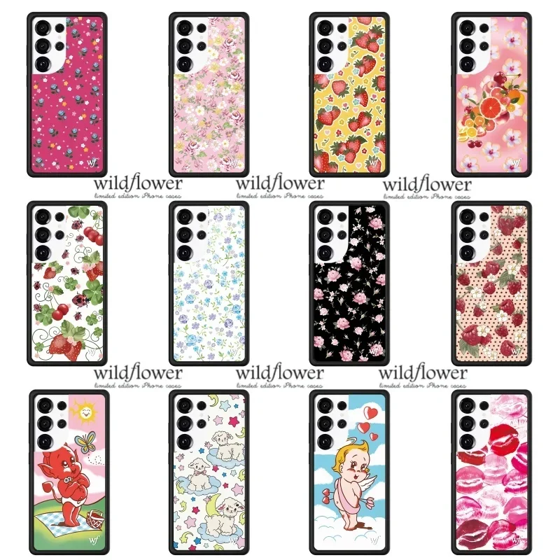 Wildflower Cartoon Angel Demon Phone Case for Samsung Galaxy S23 S24 S25 S26 Ultra Wf Kiss Lips Lamb Strawberry Shockproof Cover