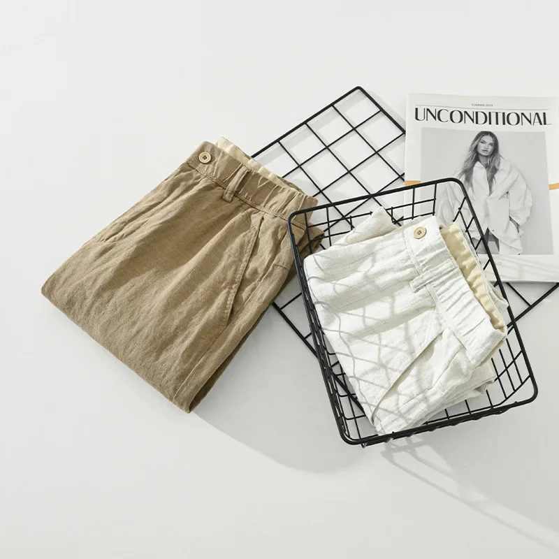 

DIANRUO 2025 Summer New Breathable Pure Linen Slim Pants for Men Clothing Solid Color Slim-fit Straight Ankle-length Pants