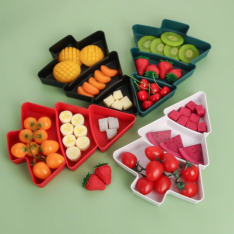 1 Christmas Tree Shaped Fruit Tray, Household 3 Plastic Plates, Can Be Loaded Snacks, Candy, Dessert, Suitable For Christmas