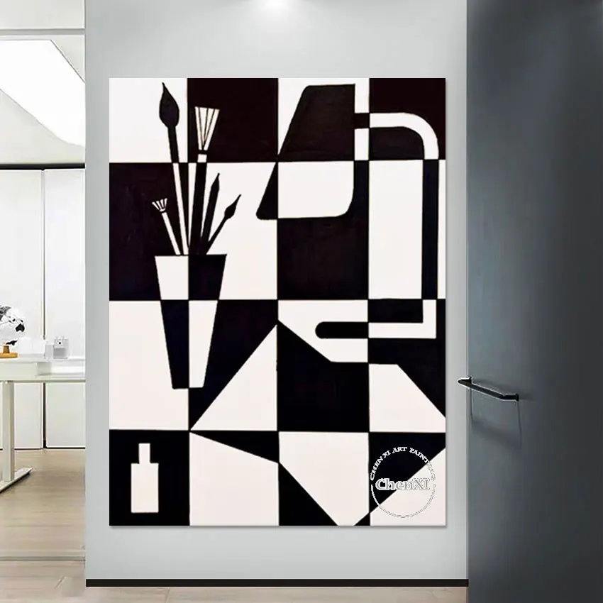 Oil Painting Canvas Artwork, 100% Hand-painted, Unframed Abstract Wall, Luxury Murals Art, Black and White, Big Size, Home Porch