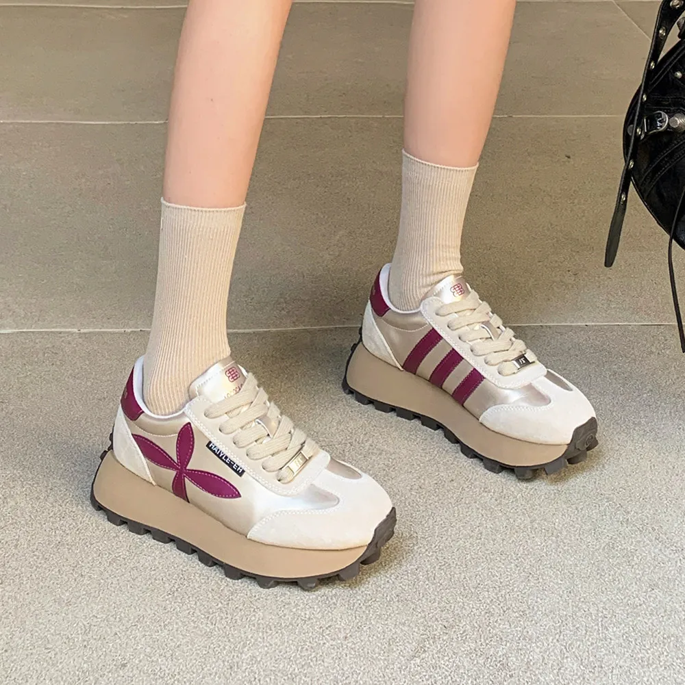 MILI-MIYA New Arrival Classic Slope Heel Thick Sole Non-Slip Round Head Women Cow Suede Sneakers Mixed Color Handmade For Ladies