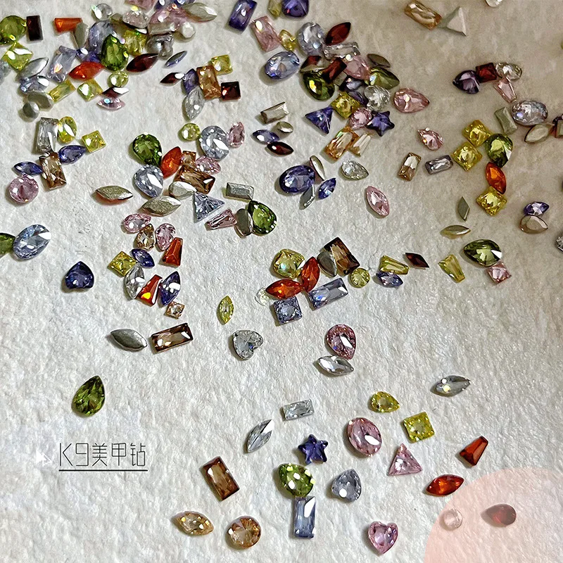 Mini Taladro de Uñas K9 5A, Diamante de Zirconio Multicolor, Fondo Plano, Borde Invertido Brillante, Decoración de Accesorios para Uñas 4