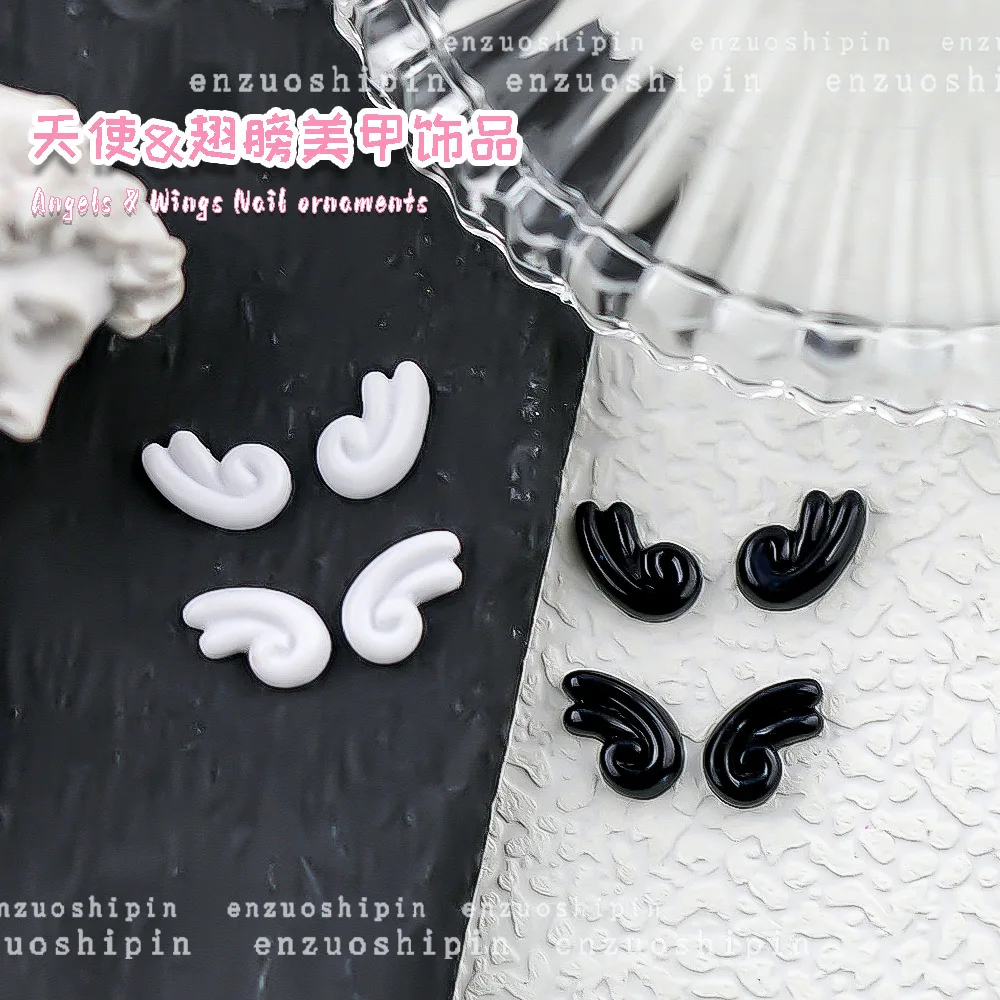 40PCS 3D Black White Angel Wings Nail Art Charms Kawaii Accessories Parts For Manicure Deco Nails Decoration Supplies Material