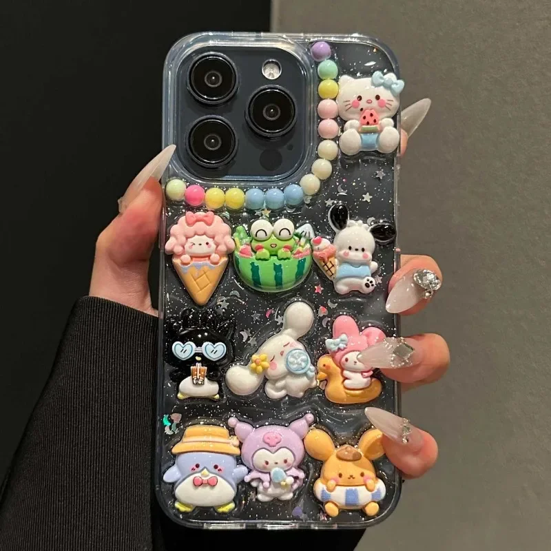 Kawaii Hello Kitty Pacha Dog 3D Apple Phone Case Suitable for IPhone15 14 13 11 16 ProMax Girls Anti Drop DIY Anime Phone Case