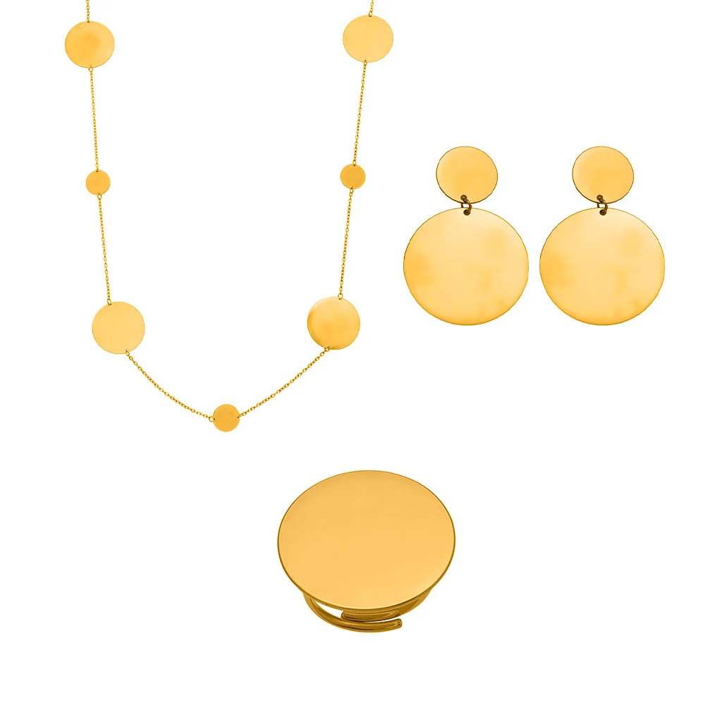 Collier pendentif en acier inoxydable plaqué or de 106cm de Long, petites boucles d'oreilles rondes simples, bague, ensemble de bijoux étanches pour femmes