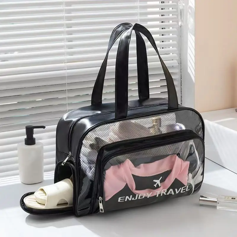 Borsa da Spiaggia Impermeabile di Grande Capacità con Cerniera, Borsa Stampata con Scomparto per Scarpe, Borsa a Tracolla Oversize per il Nuoto con Sc