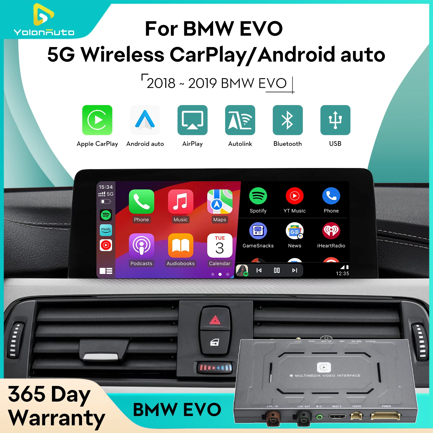 Беспроводная связь YolanAuto Apple CarPlay Android Auto для BMW EVO System 3 X1 X5 X6 2017-2019 MY F48 F15 F16 G01 Mirror Link AirPlay