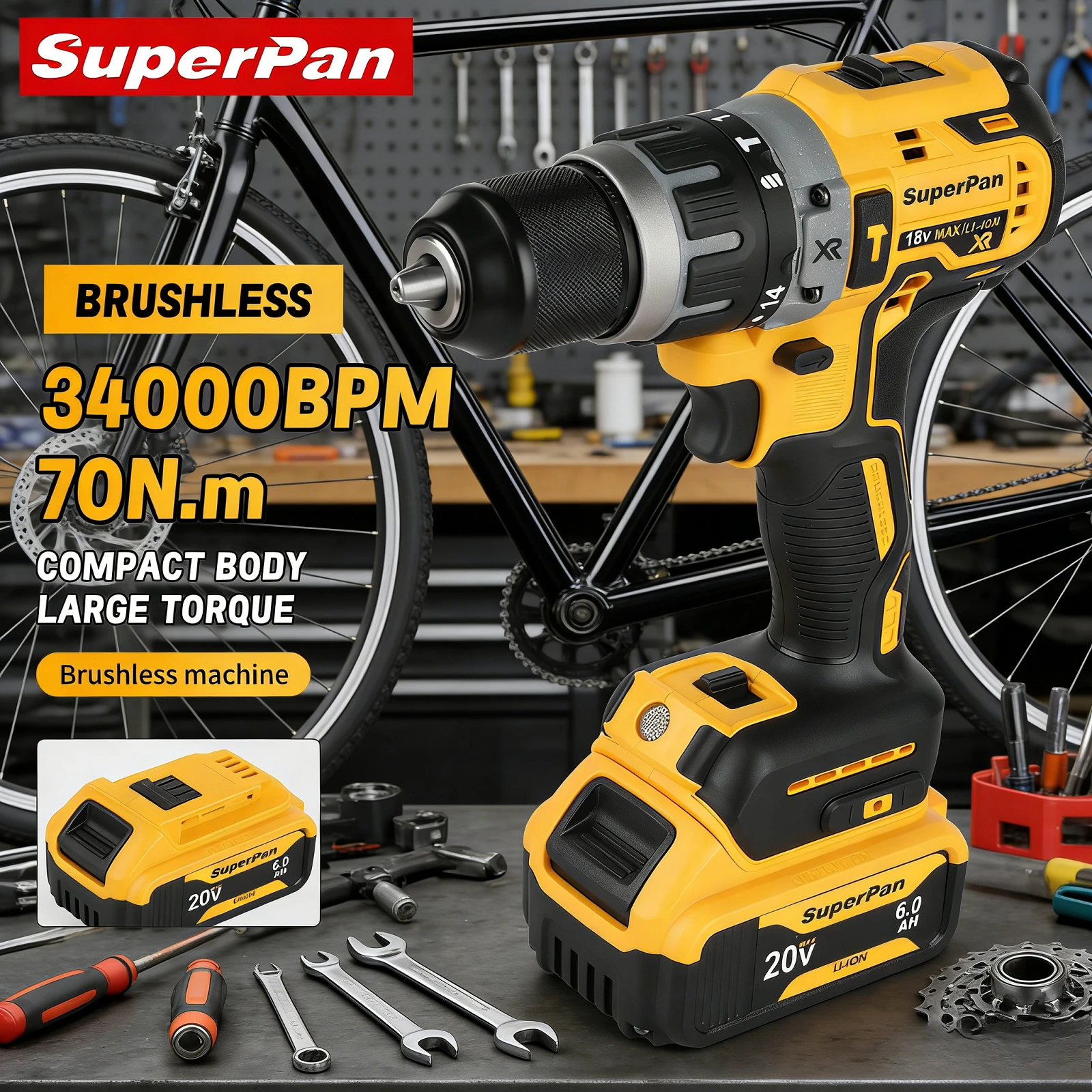 

Бесщеточная дрель SuperPan DCD796 20В 70Нм 0-34000 об/мин 40/13/13мм для крепления ограждений, компактная, литиевая, для аккумулятора Dewalt 20В