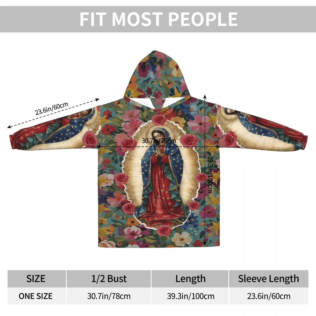 Oversized Virgin Our Lady Of Guadalupe Mexican Wearable Blanket Winter Ultrasoft Plush Warm Sweatshirt Blankets With Pocket - view 5