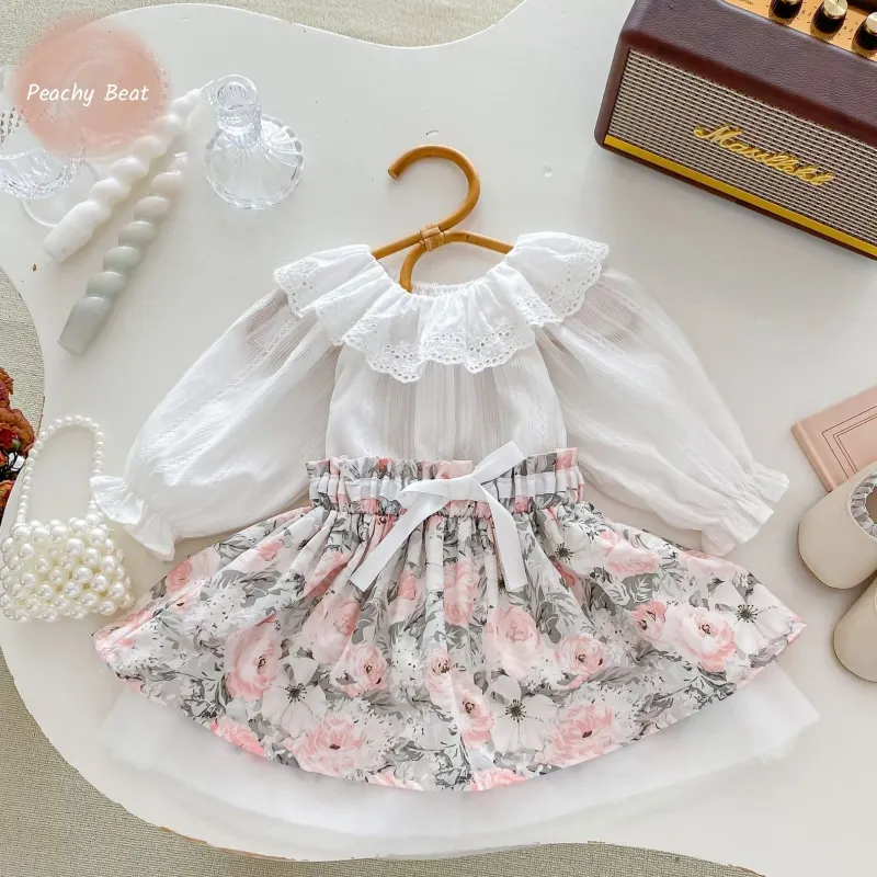 

Baby Girl Princess Cotton Clothes Set Lotus Leaf Collar Shirt+Skirt Infant Toddler Child Elegant Floral Suit Baby Clothes 3M-2Y