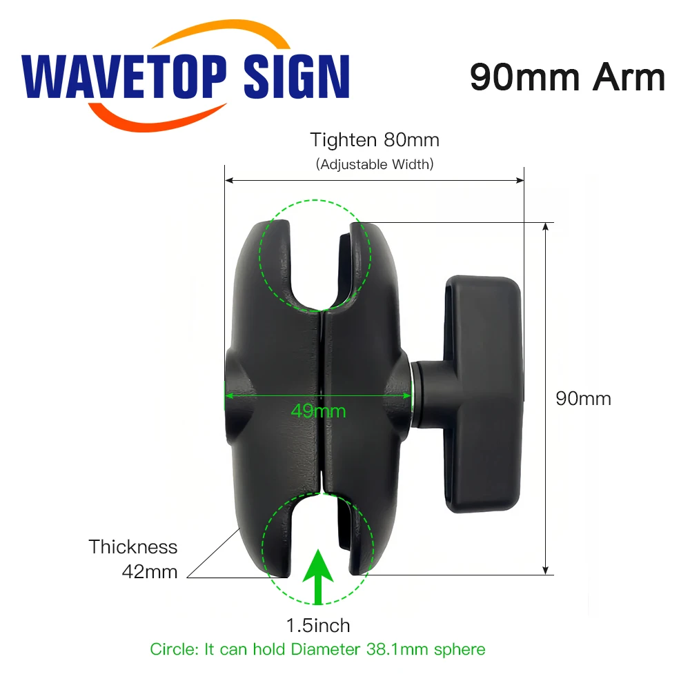WaveTopSign 1.5inch Round Base Ball Head Combo Mounting Holder 90mm 150mm Double Socket Arm for Garmin for  GPS Photo Equipment