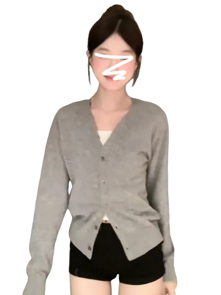 Ele ey V-Ne Maglia Jaet Sciolto Lungo Sve Capispalla da donna Cardigan Sle Autunno Inverno Faion Sweet Sle