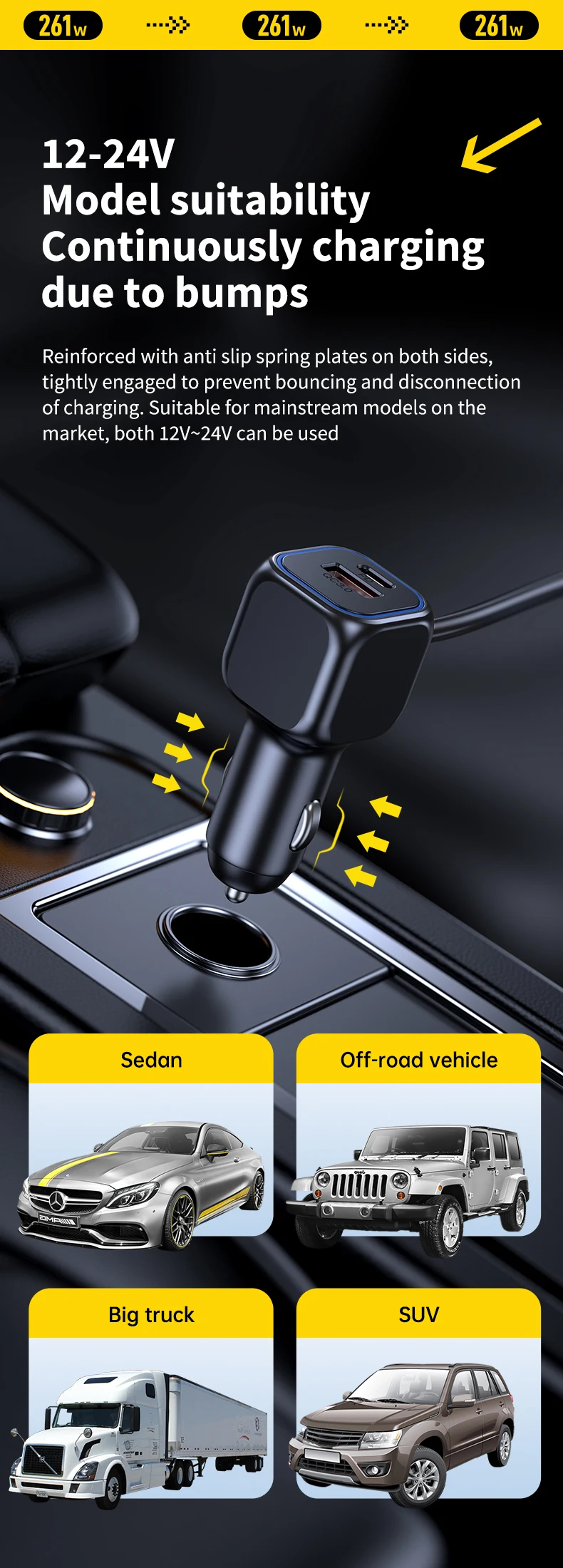 7-in-1-Zigarettenanzünder-Adapter, Getränkehalter, 261 W, Autoladegerät, Adapter mit PD45W-Aufladung, 24 V/12 V, Zigarettenanzünder-LED-Voltmeter – Detail 14