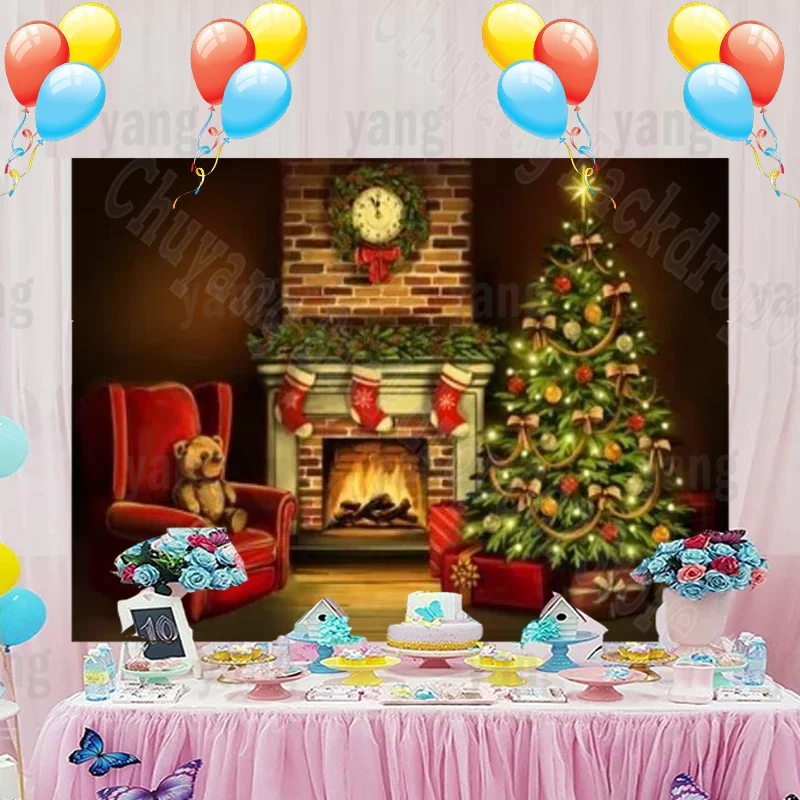 Niestandardowe kreskówki zabawne przyjęcie tło do zdjęć ściany zimowe drzewo dekoracji Vintage tło prezenty sypialnia wesołych bożonarodzeniowy baner reklamowy