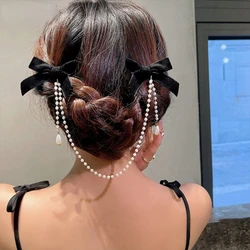 IHUES Elegant Bow Pearl Chain Hair Clip Sweet Side Clip Princess Style Headband Hair Clip Daily Decoration