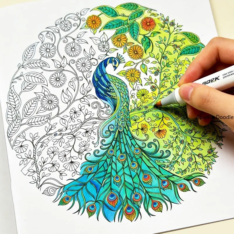 Livre de coloriage pour adultes, décompression par la méditation, motif graffiti, jardin secret, fleurs et oiseaux, incluant des motifs de plantes et d'animaux