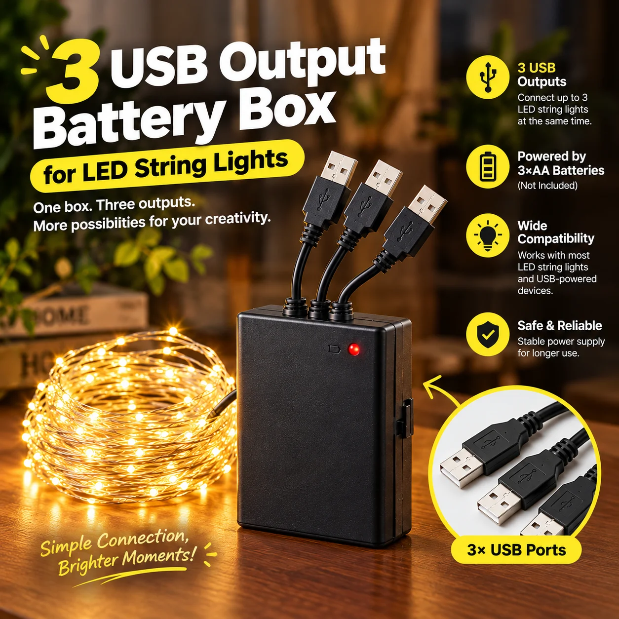 AA Battery Box with 3 USB Output Power Supply for Building Block LED Light Wires Model Lighting Accessory