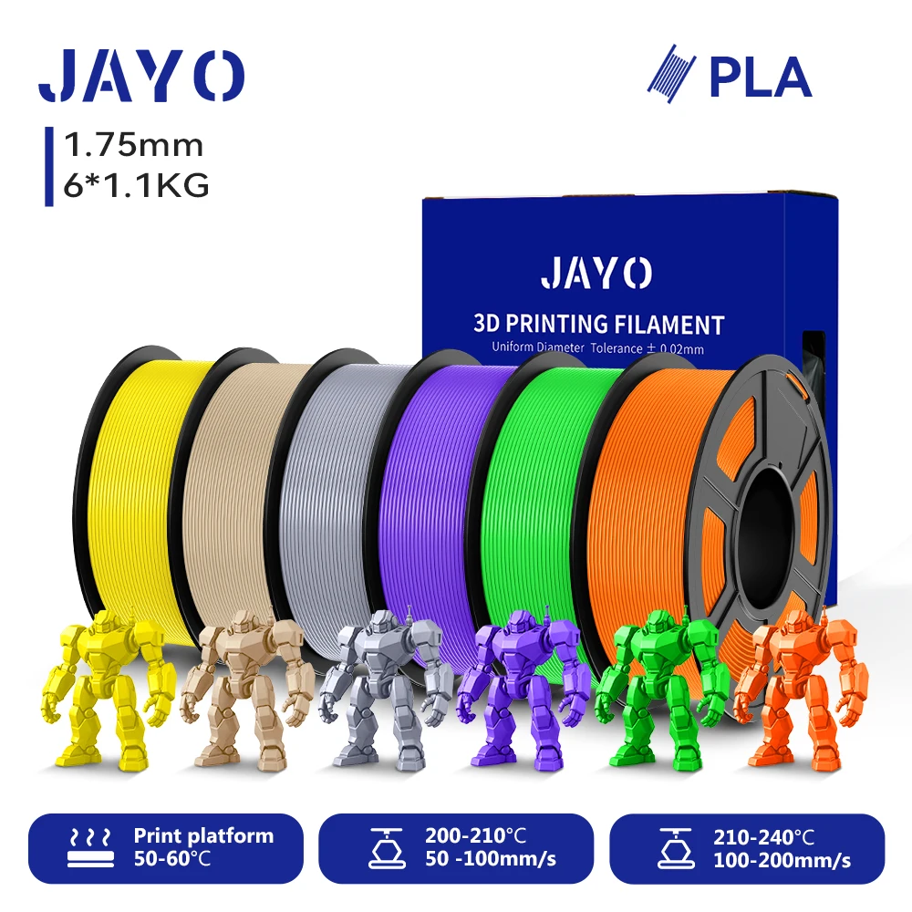 JAYO 6 Rollen 3D PLA Druckerfilament 1,75mm Ungiftig & Blasenfrei PLA-Kunststoff als 3D-Druckfilament für 99% der 3D FDM Drucker & Stifte