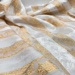 Striped Weaving Gold Organza Yarn-dyed Fabric Woven Yarn Dark Pattern Flowers Hanfu Cheongsam Spring Women Clothing Fabrics