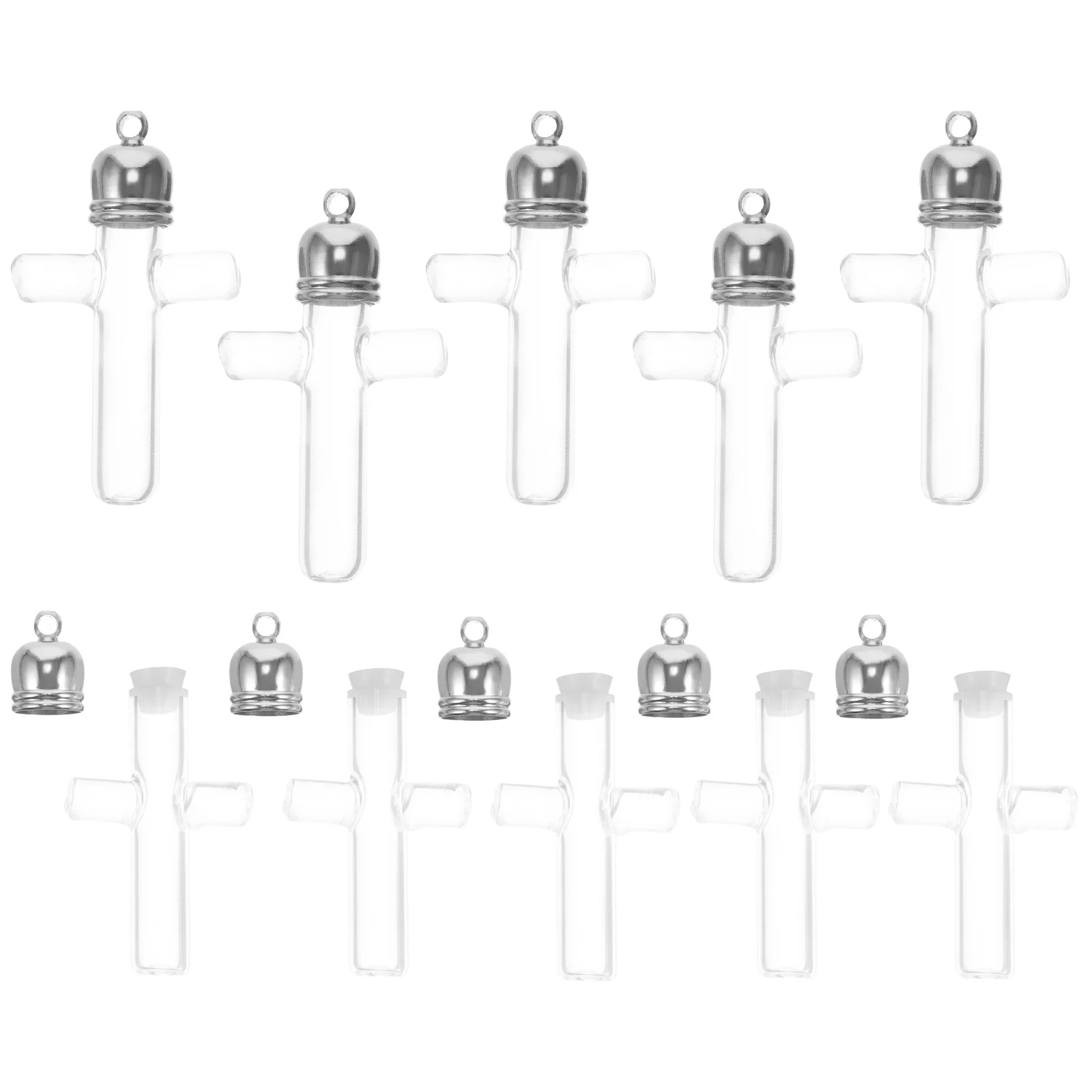 

1Set Cross Pendant Small Glass Bottles with Cap for DIY Hanging Decor Drifting Bottle Craft Glass Vial Pendant Kit