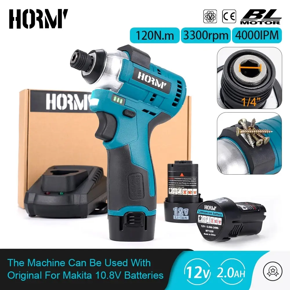 Hormy 120N.m Brushless Impact Screwdriver Cordless Electric Drill 1/4\