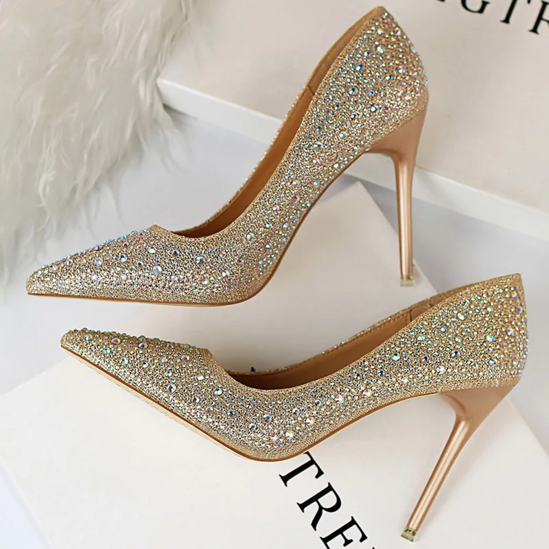 2023 Luxury Designer Women 7cm 10cm High Heels Wedding Bridal Pumps Lady Silver Glitter Crystal Cinderella Scarpins Prom Shoes