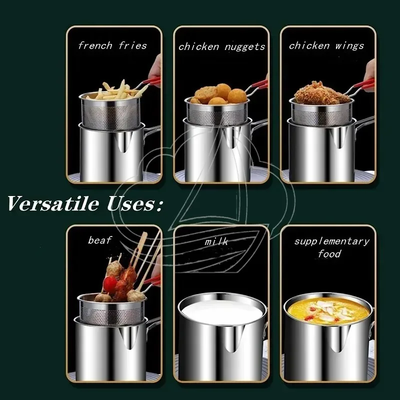 Stainless Steel Deep Frying Pot with Strainer Tempura Fryer Pan for Chicken Fried Cooking