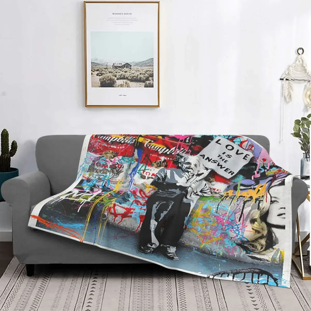 Banksy Street Art Blanket Coral Fleece Plush Print Graffiti Art Brainwash Portable Warm Throw Blanket for Sofa Outdoor Bedspread