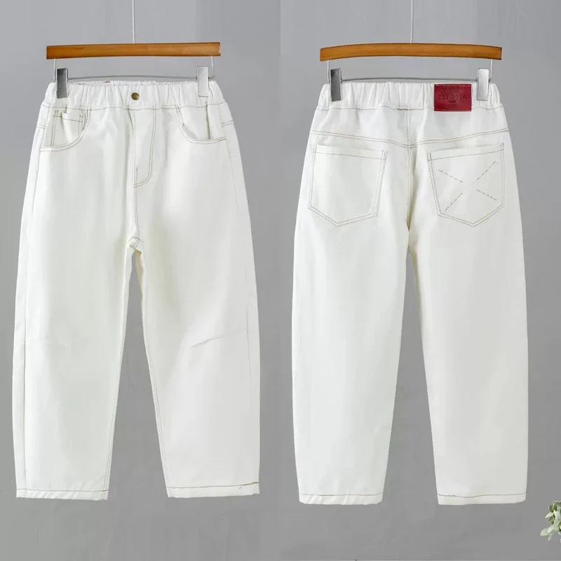 

Fashion New Children White Jeans High Quality Big Boys Denim Trousers Pure Color Cotton Long Pants for Teenage 10 12 15 Years