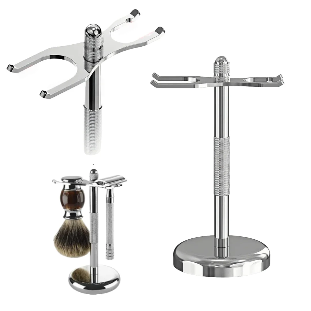 

Stainless Steel Safety Razor Holder Shaving Brush Stand to Prolong the Life of Your Razor , Weighted Bottom for Extra Stability